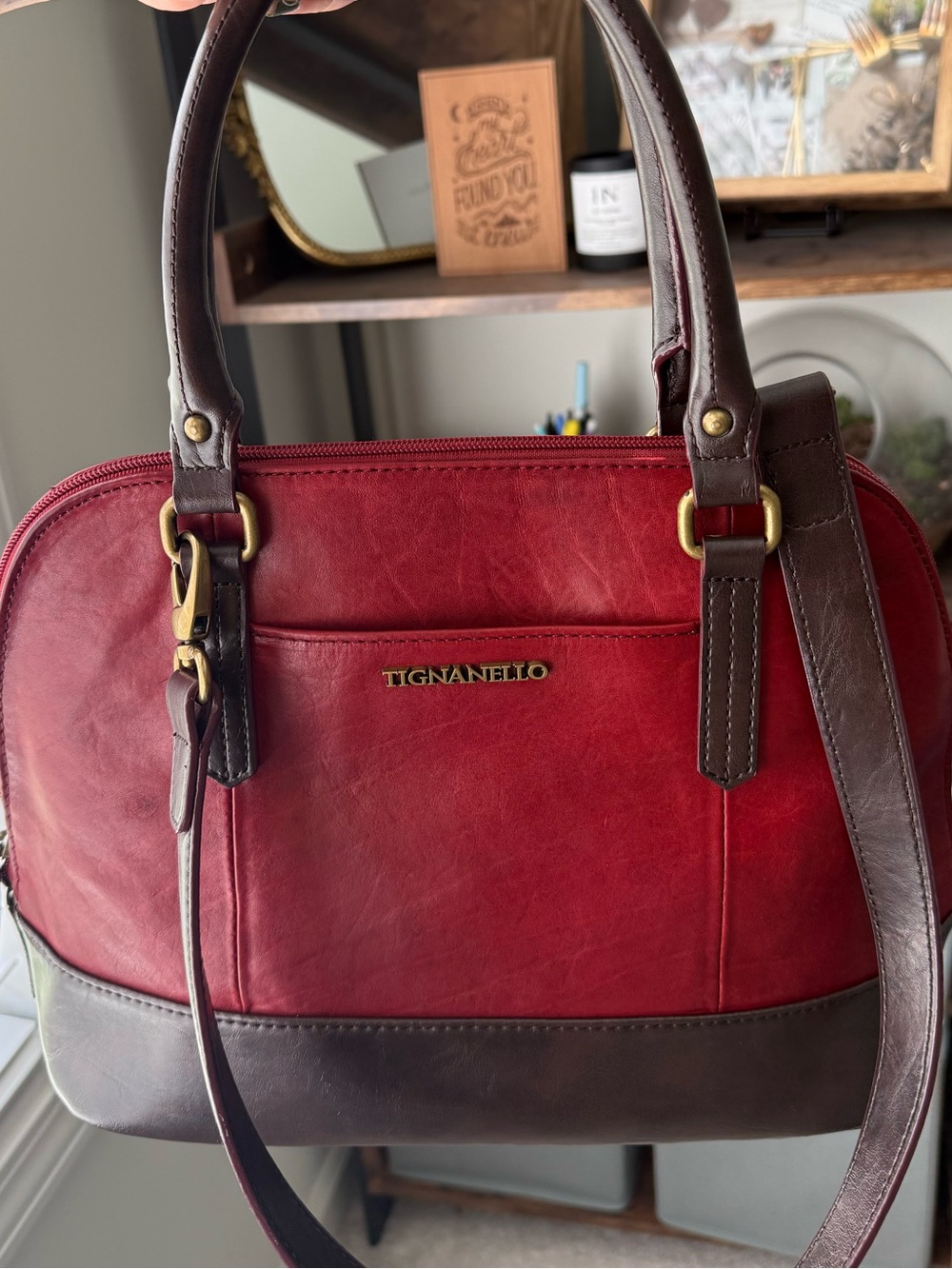 Tignanello Bleecker St Accordion Satchel Red
